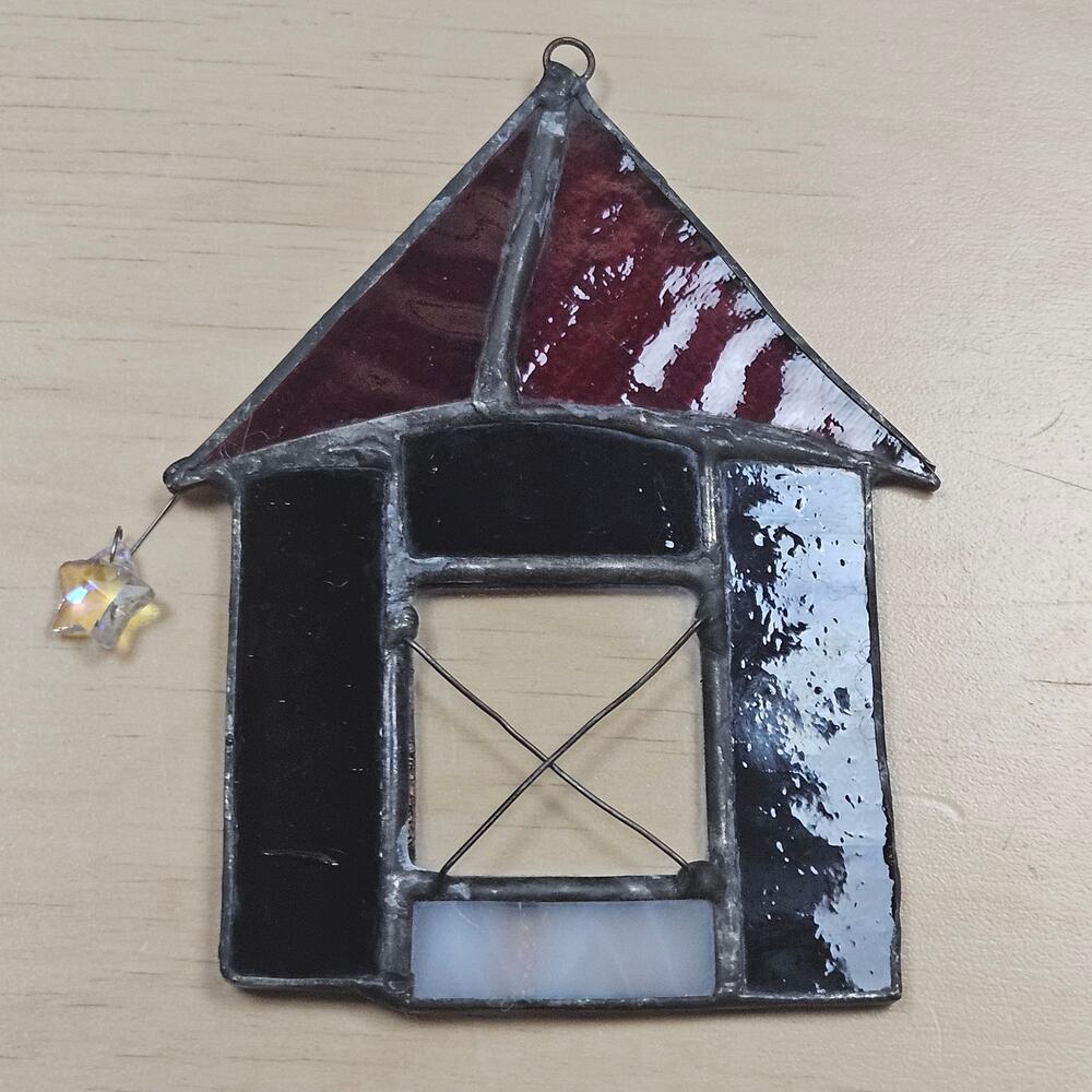 Vintage Little House Sun Catcher Stained Glass Ornament Star Suspended from Roof